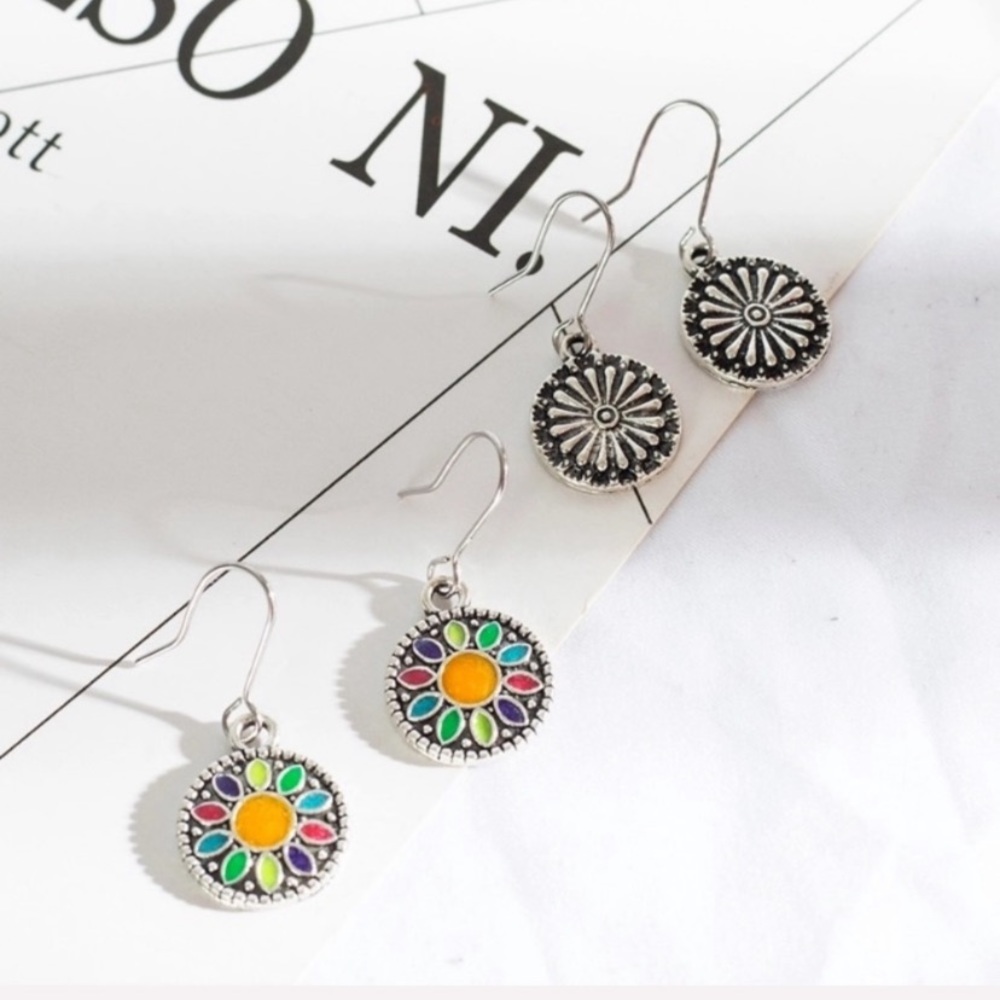 BOGO 3 Earring Set Multicolor Boho Teardrop Mosaic - Picture 7 of 8